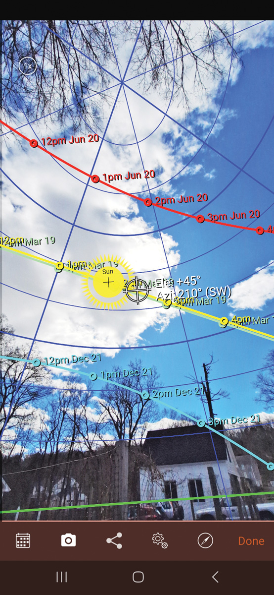 sunseeker app -screenshot shows how the app helps you track the sun's path