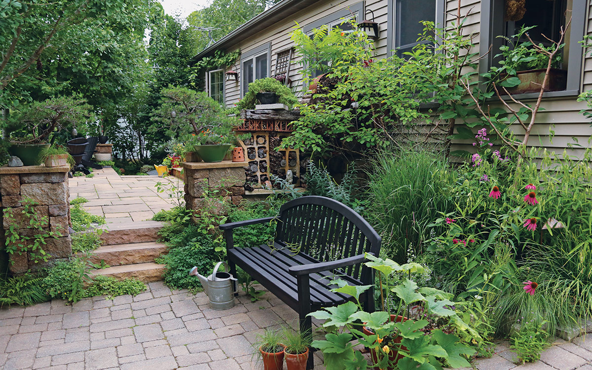 patio garden leading to driveway